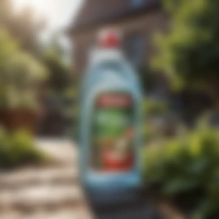 Bottle of dishwashing liquid in a garden setting