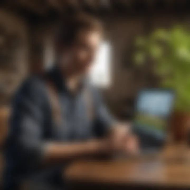 A young professional engaging in a virtual interview on a laptop