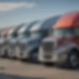 Freightliner trucks lined up at Fyda Freightliner