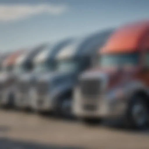 Freightliner trucks lined up at Fyda Freightliner