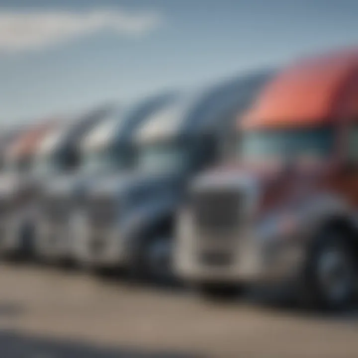 Freightliner trucks lined up at Fyda Freightliner