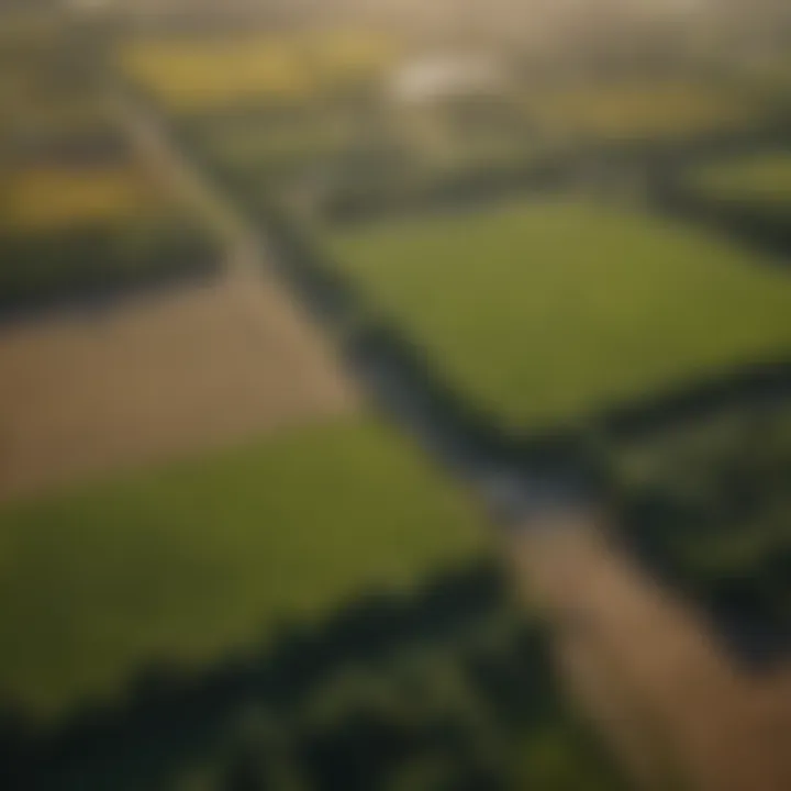 Aerial view of diverse farmland parcels in Indiana