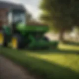 John Deere fertilizer spreader in action on a lawn