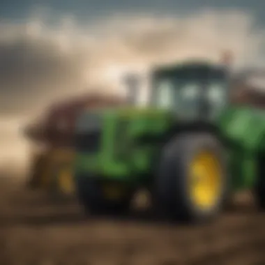 A close-up of John Deere agricultural machinery in a Madera field