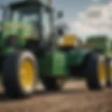 Close-up view of a John Deere lawn tractor trailer showcasing its robust construction.