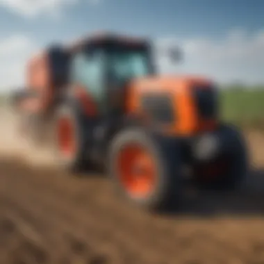 Kubota tire mounted on agricultural machinery in a field