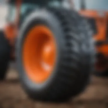 Close-up view of Kubota industrial tire tread showcasing traction design