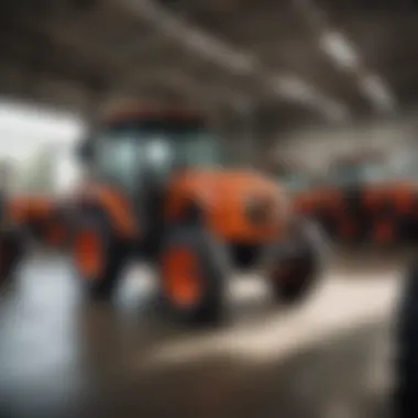Inside a Kubota Dealership The interior of a Kubota dealership showcasing various models