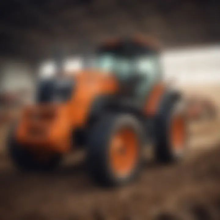 A close-up view of advanced Kubota technology on farm machinery