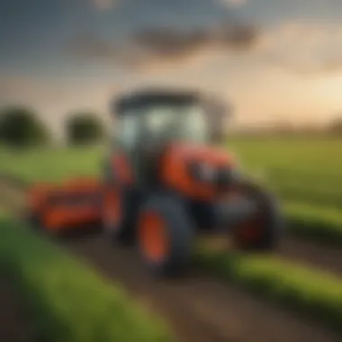 Kubota Tractor in Action A state-of-the-art Kubota tractor working in a vibrant green field