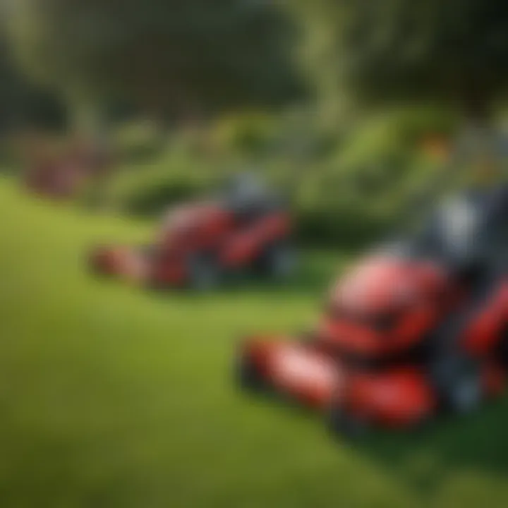 Comparison of various walk-behind mower models lined up