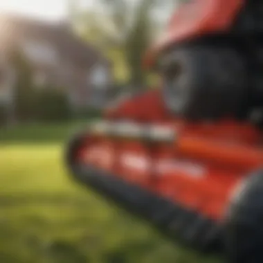 Close-up of a power rake attachment on a lawn mower