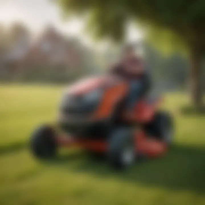 User operating a low profile lawn mower demonstrating ease of use and maneuverability