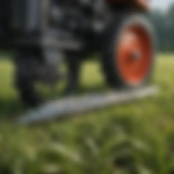 A close-up of advanced cutting blades on a professional grass management machine