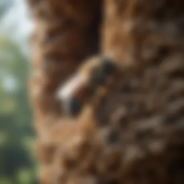 Close-up of a mason bee nesting in a natural structure.