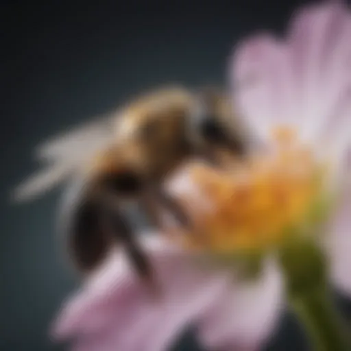 Mason bee on a flower, showcasing its pollination activity.