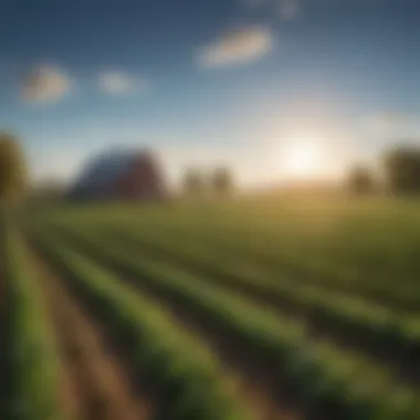 A picturesque view of an organic farm under a clear blue sky