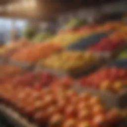 Vibrant organic fruit display at a local market