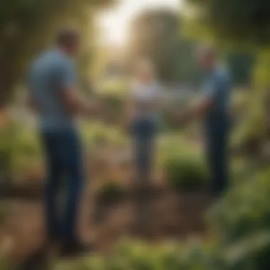 A group of individuals collaborating in a community garden, highlighting teamwork and agriculture.