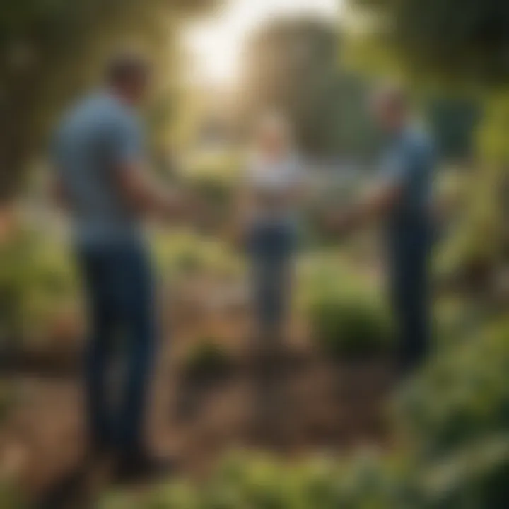 A group of individuals collaborating in a community garden, highlighting teamwork and agriculture.