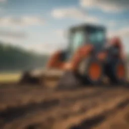 A skid steer loader positioned in a farm field