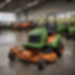 Showcasing Scag mowers in a dealership