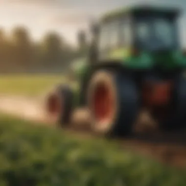 Electric tractor in a lush green field