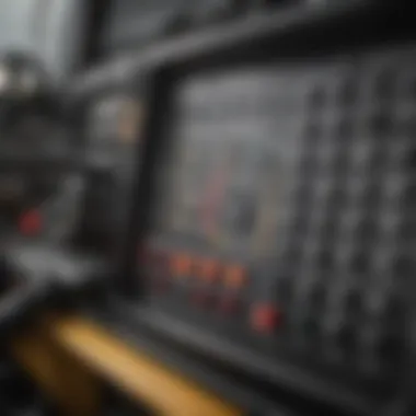 Advanced Control Panel of a Cab Tractor Close-up of a tractor's advanced control panel