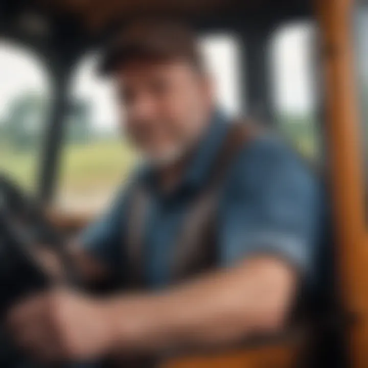 A farmer enjoying comfort inside a cab tractor