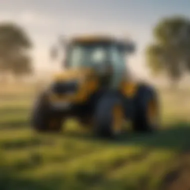 Modern Cab Tractor in Vibrant Field A modern cab tractor in a vibrant agricultural setting