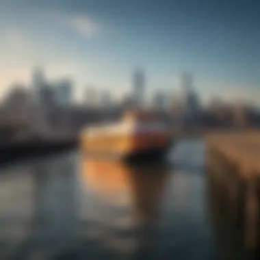 The Circle Line Ferry docking at a pier in New York