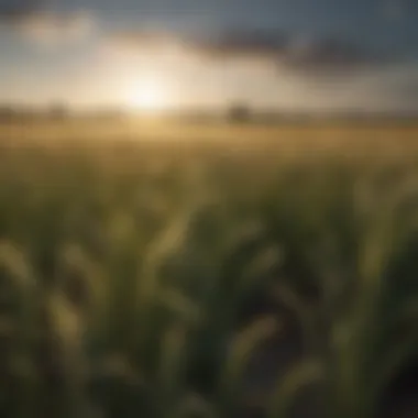 Scenic view of spring wheat fields swaying in the breeze