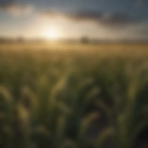 Scenic view of spring wheat fields swaying in the breeze