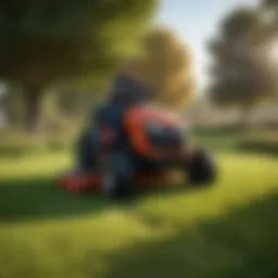 Ferris riding lawn mower in a vibrant agricultural landscape