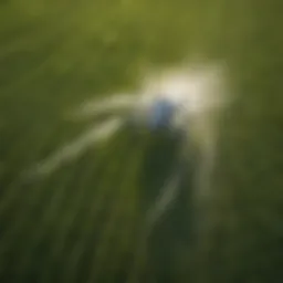 Aerial view of a spray bot in action over a vast green field