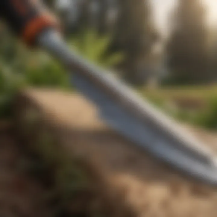 Close-up of a California trimmer bedknife demonstrating its sharp edge and precision design.