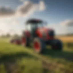 A tractor mower efficiently managing grass in a vibrant agricultural field