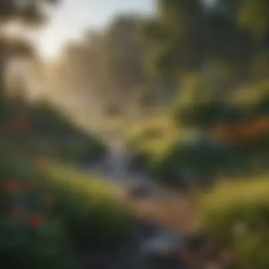 A serene landscape showcasing a thriving ecosystem with diverse flora and fauna.