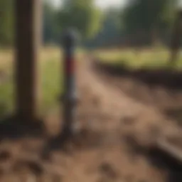 Manual fence post pounder resting on the ground