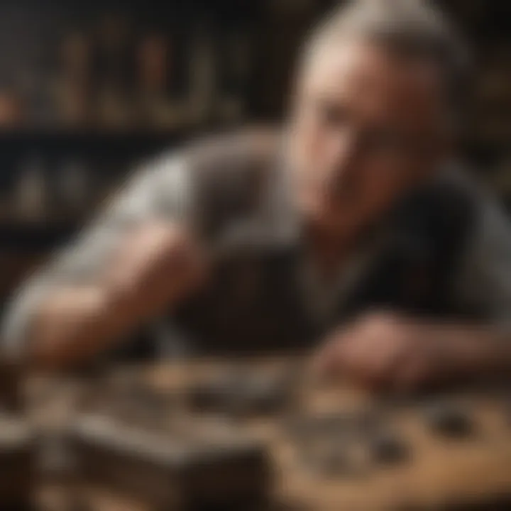 A knowledgeable collector examining an antique tool, emphasizing the importance of expertise.