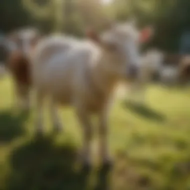 A diverse selection of goats grazing in a picturesque pasture