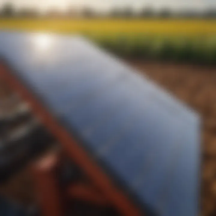 Close-up of solar panel technology on agriculture equipment