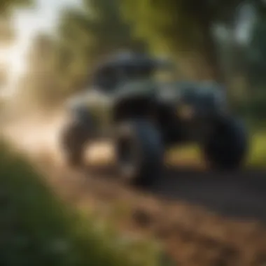 All-Terrain Vehicle in Action on a Farm ATV navigating through a lush green farm