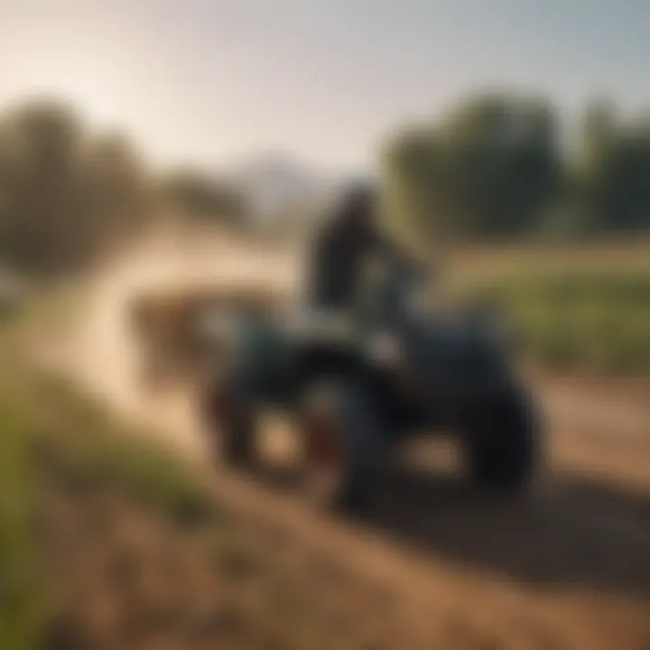 A farmer using ATV to transport crops