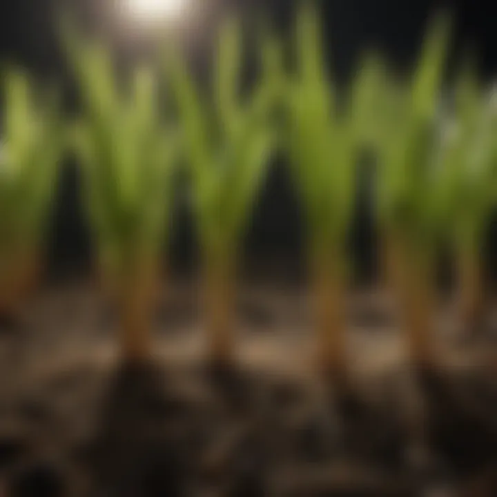 Close-up of millet plants emphasizing root systems