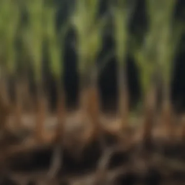 Close-up of oat plants showcasing their root system