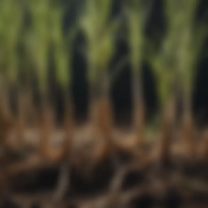 Close-up of oat plants showcasing their root system