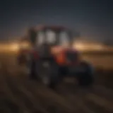 Forklift navigating through a field during night