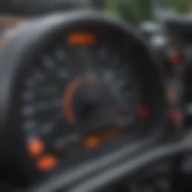 Close-up of a tractor's dashboard showing alarm indicators
