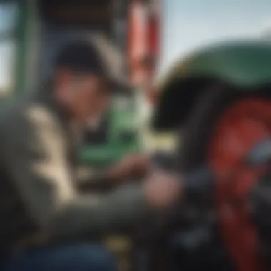 Technician Installing an Alarm System on a Tractor Technician installing alarm system on a tractor